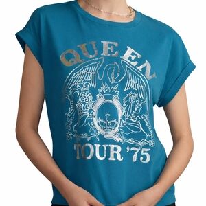 Anthropologie LETLUV Queen Tour '75 Graphic Band Tee Blue XL NWT Rock Tee